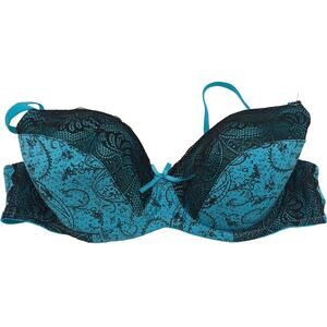 No Brand 38D Bra Blue Black Lace Underwire, EU 90D